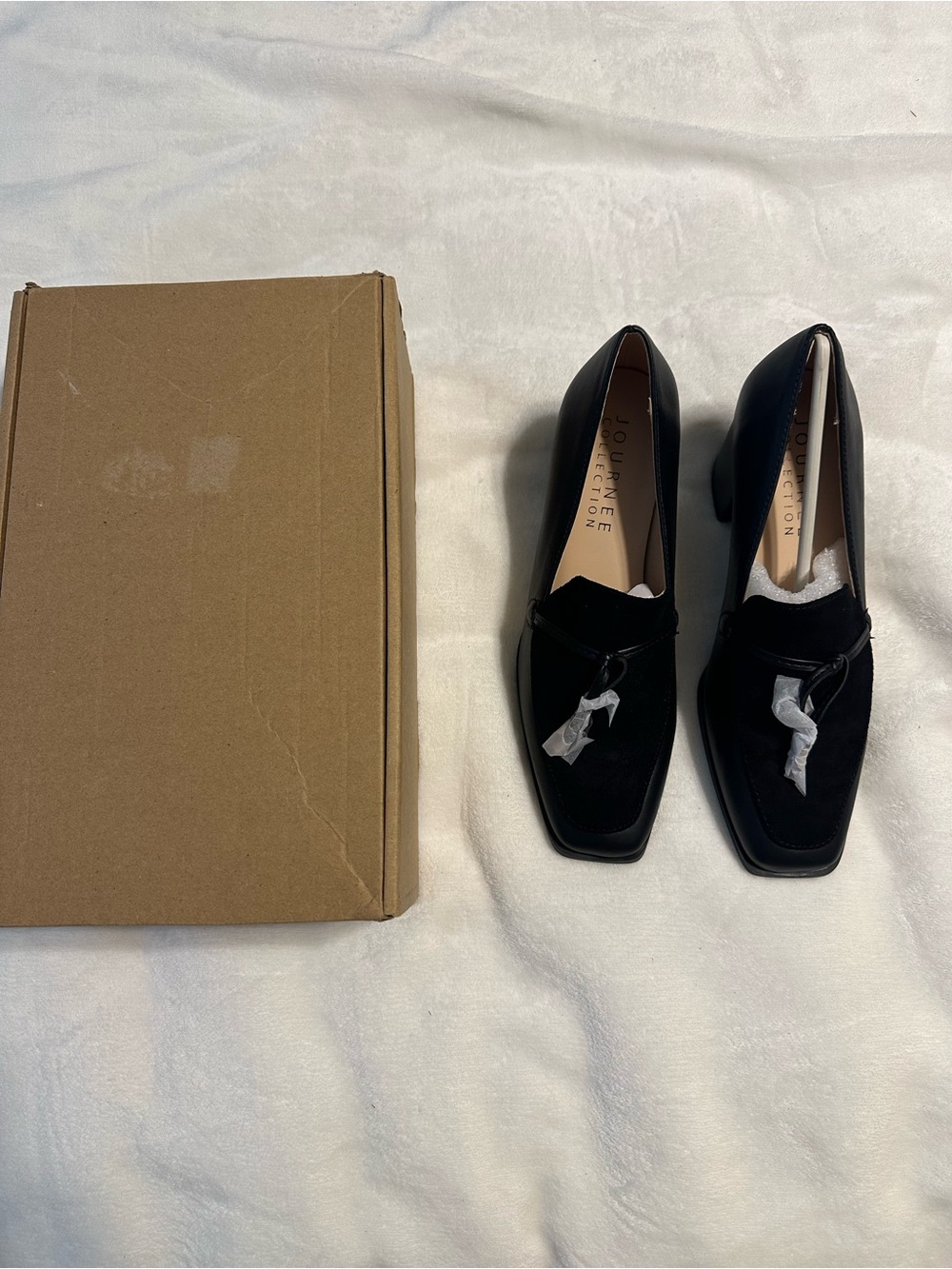 Journee Collection Black Velvet Tassel Block Heel Loafers